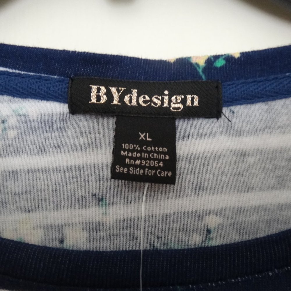 NWT BYdesign Knit Top White Navy Blue  Stripes Short Sleeve X-Grande. - Picture 4 of 7